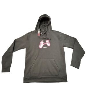 R2 Black Hoodie with Pink Chest Graphic